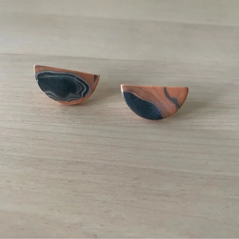 Glazed Ceramic Handmade Half-Moon Earrings